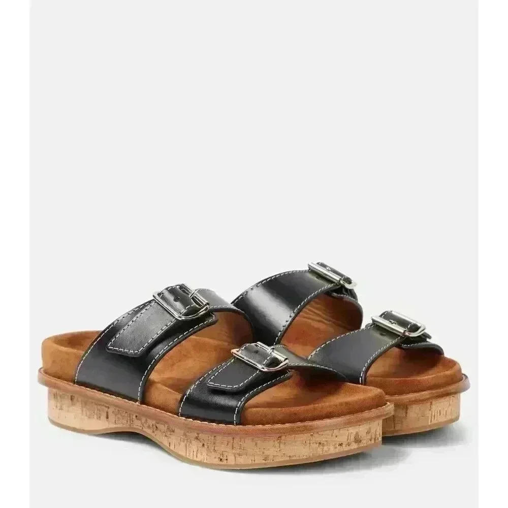 New NWT Chloe Marah Womens Leather Buckle Slide Sandals Size 38 Retails $825